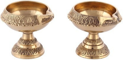 SBBCO Divine Edge Brass Table Diya Set Brass (Pack of 2) Table Diya Set(Height: 2.3 inch)