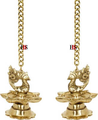 B.B.S BRASS BRAND STATUES Diya Brass Peacock Hanging (Set of 2) Deepak Peacock Hanging Pack of 2 Diya Brass (Pack of 2) Hanging Diya Set(Height: 16 inch)