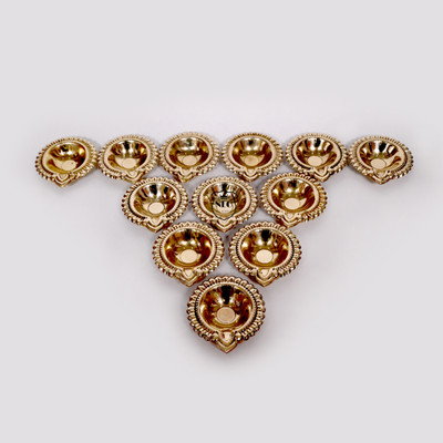 Neo Classic Brass Diya for Puja Oil Lamp, Brass Diwali diyas, Puja Items for Diwali Decor Brass (Pack of 12) Table Diya Set(Height: 0.5 inch)