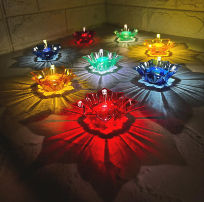 tedtech Water Sensor Reflection LED Diya, Diwali Diya, Multicolor, Warm yellow Lights Plastic (Pack of 8) Table Diya Set(Height: 0.98 inch)