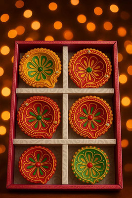 ADP Solutions Terracotta (Pack of 6) Table Diya Set(Height: 1.3 inch)