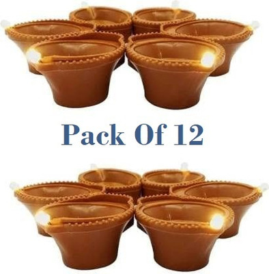 Jantrex Led Water Sensor Diya No Electricity For Decorations For All Occasions(12-Diya) Plastic (Pack of 12) Table Diya Set(Height: 3 inch)
