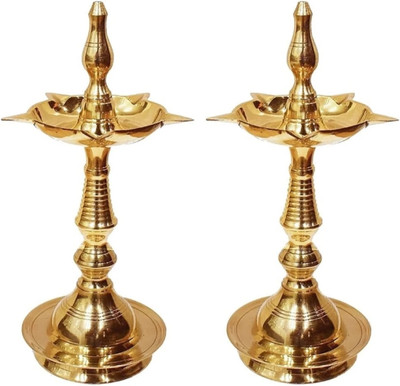 CLICKNECT Brass Fancy Kerala Diya Oil Lamp Stand for Home Decor. Brass (Pack of 2) Table Diya(Height: 6 inch)