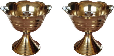 Craft World Lotus Akhand Diyas,Jyoti Deepak For Spritual Purpose Brass Table Diya Brass (Pack of 2) Table Diya Set(Height: 2.5 inch)