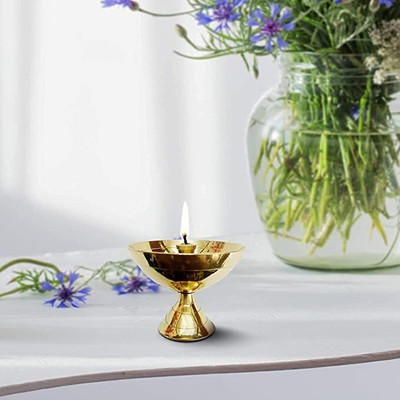 Misty Twenty Twenty Round Brass Table Diya(Height: 2.5 inch)