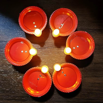 SUBTON BASICS Diwali Diya Light Water Sensor Diya Reuseable Flameless Smokeless Waterproof Plastic (Pack of 6) Table Diya Set(Height: 1.5 inch)