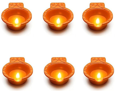 RXR Flameless & Smokeless Transparent LED Water Diya Plastic (Pack of 6) Table Diya Set(Height: 2 inch)
