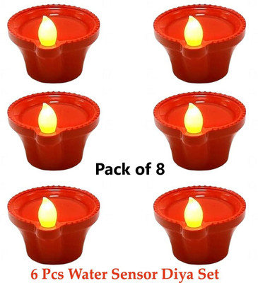 Fitness Prime 48 Pcs Water Sensor LED Diya Set Flameless Decorative Diyas for Diwali, Pooja Plastic (Pack of 8) Table Diya Set(Height: 1 inch)