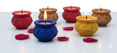FitHarvest Matki wax diya for Diwali,Handicraft Matki Diyas Terracotta (Pack of 6) Table Diya Set(Height: 1.5 inch)
