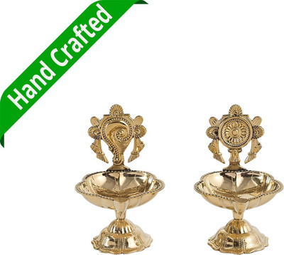 T-KA108 Brass oil lamp with Shanku-Chakra, reflecting Indian pooja heritage. Brass (Pack of 2) Table Diya Set(Height: 3.4 inch)