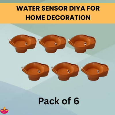 Guggu LED Water Diya & Water Sensor Diya for Diwali Festival Home & Office Décor_6D183 Plastic (Pack of 6) Table Diya Set(Height: 2 inch)