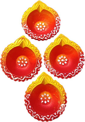 icrafto Clay Diya 14 Earthenware (Pack of 4) Table Diya Set(Height: 2 inch)