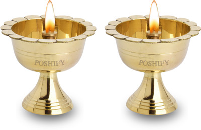 POSHIFY Chandra Mukhi Deep (pack of 2)- Elegant Brass Diya Holder for Spiritual Ambiance Brass (Pack of 2) Table Diya Set(Height: 6.5 inch)