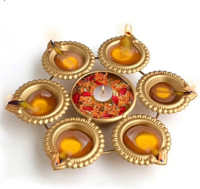 MINDFULLGIFTING 6 IN 1 URLI DIYA Brass Table Diya(Height: 2 inch)