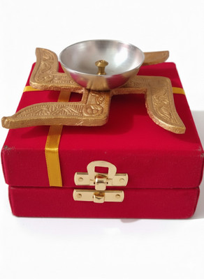 ZYTHERA Swastik Diya with Velvet Gift Box for Puja,Shantiya Diya for Dipawali Brass Table Diya(Height: 1 inch)