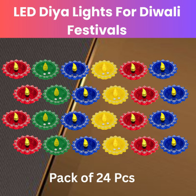 SACRO Water Sensor LED Light Diya Flameless Tea Light for Diwali & Home DecorationX260 Plastic (Pack of 24) Table Diya Set(Height: 2 inch)