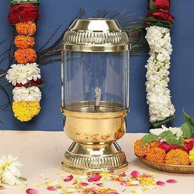 Akshat BHAKTIKART Akhand Jyoti Diya Adjustable, Diya For Puja,Diwali Diyas Brass Table Diya(Height: 6.5 inch)