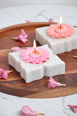 Modern Decor Emporium White Marble Brass Diya Set | Decorative Stone Candle Holders for Home, Pooja. Marble, Brass (Pack of 2) Table Diya(Height: 2.5 inch)