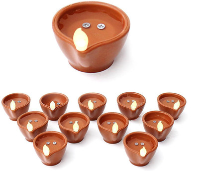 Meira Jewellery (Pack of 12) Diwali light battery Diya Smokeless Water Sensor Led Diyas -07 Plastic (Pack of 12) Table Diya(Height: 1 inch)
