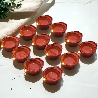 Sajo Fashion Water Sensor Diya Set Decorative Diya LED Lights E-Diya I Battery Operated Plastic (Pack of 12) Table Diya Set(Height: 2 inch)