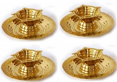 w3rocks Brass Table Diya With Safety Plate Brass (Pack of 4) Table Diya Set(Height: 2 inch)