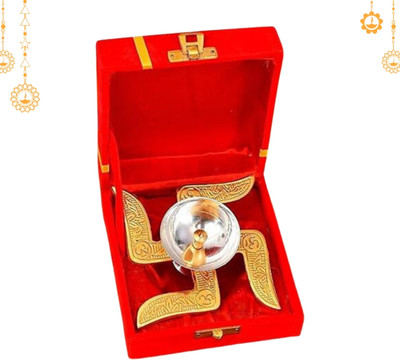 Camcrazestudio Brass Swastik Satiya Diya with Velvet Box Brass Table Diya(Height: 1.77 inch)