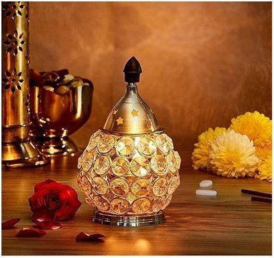 Spherulemuster Spherulemuster Brass, Crystal Table Diya(Height: 4.5 inch)