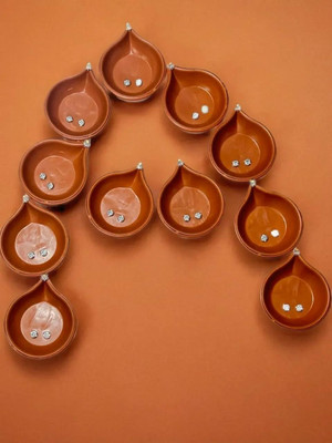3BAAN X162 Sensor Brown Real Diya, Lighten Up When Fill with Water Plastic Plastic (Pack of 12) Table Diya Set(Height: 2 inch)