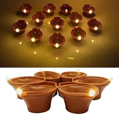 JAYDEEP ENTERPRISE Led Light Water Sensor Diya No Electricity Needed for All Occasions Decorations Plastic (Pack of 12) Table Diya Set(Height: 15 inch)