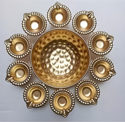 ZUNISHOP Diya Shape Flower Decorative / Urli Bowl for Home / 10 Diyas Set Iron Table Diya(Height: 10 inch)