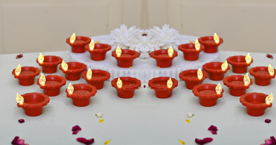 CraftVatika LED Floating Water Sensor Diyas Set of 24 | Diwali Decoration Waterproof Lights Plastic (Pack of 24) Table Diya Set(Height: 3.54 inch)