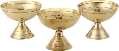 DOKCHAN Brass (Pack of 3) Table Diya Set(Height: 1.5 inch)