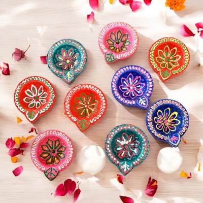 BS NATURAL Unic Design Decorative Clay Diya, Glossy Finish Color & Dust Proof use for puja Pottery (Pack of 24) Table Diya Set(Height: 2 inch)