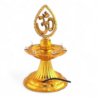 veepearls LED 1 Layer Electric Temple Diya Lamp Golden Mandir Jayot for Puja & Decoration Plastic Table Diya(Height: 5.1 inch)