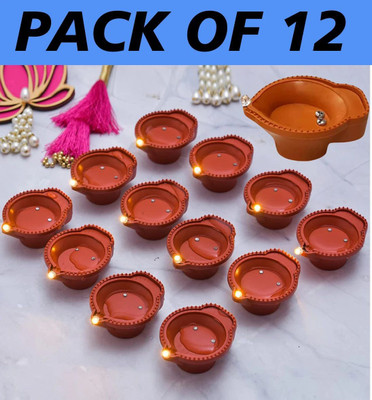 BE UNIQUE Water Sensor Battery Operated Bright & Durable Decorative Diyas for Festivals Plastic (Pack of 12) Table Diya Set(Height: 1.5 inch)