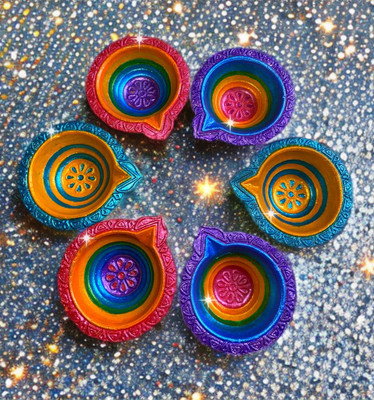 The Bhoomi Innovation TBI00A1 Terracotta (Pack of 6) Table Diya Set(Height: 1.5 inch)