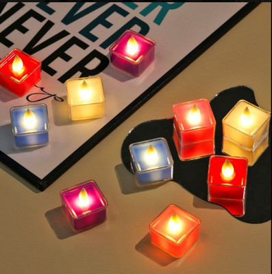ADJ LED Colourful Square Diya Plastic (Pack of 6) Table Diya(Height: 5 inch)