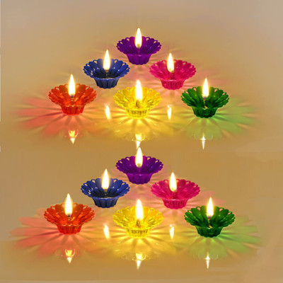 BS NATURAL 3D Shadow Reflection Floating Plastic Lamp | Decorative Diwali Diya Candle_pd33 Plastic (Pack of 12) Table Diya Set(Height: 2.5 inch)