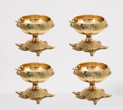 Gupangam Set of 4 Pure Brass Handmade Kuber Tortoise Diya Oil Lamp Brass (Pack of 4) Table Diya Set(Height: 3 inch)