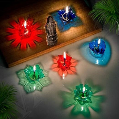 Any 3D Reflective Shadow Diyas for Diwali Decoration Oil & Water Diya bati set Plastic (Pack of 12) Table Diya Set(Height: 1.5 inch)