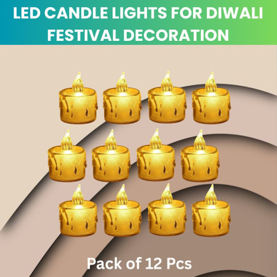 Guggu LED Candle Lights, LED Flameless Crystal Tea Candles Light For Diwali DécorW323 Plastic (Pack of 12) Table Diya Set(Height: 2 inch)