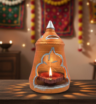 Jackcleen ™Temple-Shape Clay For Mitti Ka Diya Handmade Terracotta Diya | diya for puja | Earthenware Table Diya(Height: 7 inch)