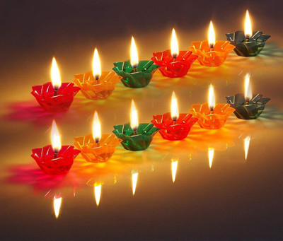 Solino 3D Reflection12 Designer Diya, Diwali Decoration Plastic (Pack of 12) Table Diya Set(Height: 1.5 inch)