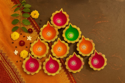 Jayshri handicrafts Indian Decor Diwali Gifts Diwali Decor Puja Items Indian Decorations Diwali Earthenware (Pack of 10) Table Diya Set(Height: 3 inch)