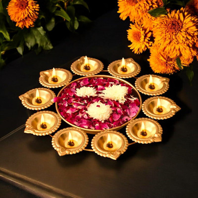 AS TRADERS 10 IN 1 URLI DIYA Brass Table Diya(Height: 2 inch)