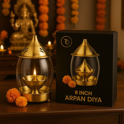 True Décor 6 Inch Brass Arpan Diya Akhand Jyoti For Puja Brass Table Diya(Height: 6 inch)