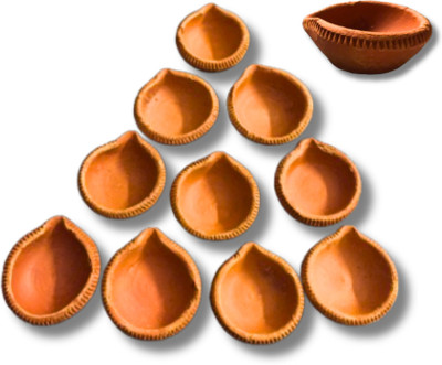 PrioMaa Traditional small Clay Diya for Diwali Puja Festivals Terracotta, Earthenware (Pack of 10) Table Diya Set(Height: 3 inch)