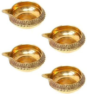 ANI DIVINE Brass Kuber Diya, Engraved Design Diyas for Home Diwali Festival(Pack of 4) Brass (Pack of 4) Table Diya Set(Height: 2 inch)