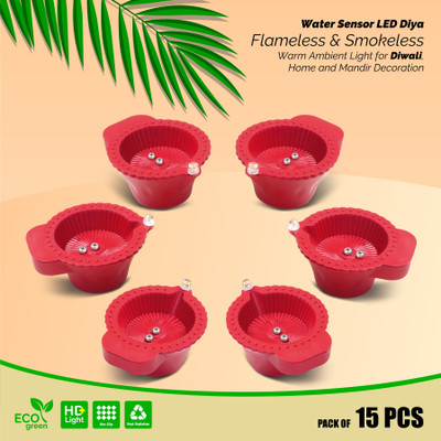 SLYKA Smokeless Water Sensor Led Diya for Diwali Occasion Plastic (Pack of 15) Table Diya Set(Height: 2 inch)