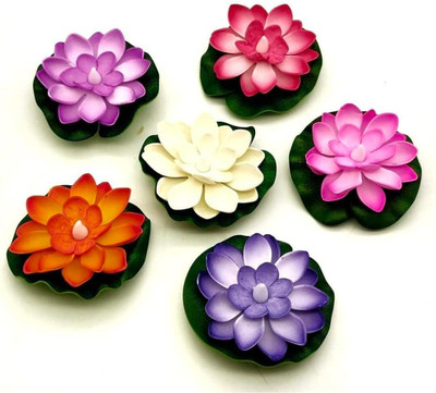 Noroca Water Sensor Floating Lotus Flower Diwali Diya Electric Led Light Diya Plastic (Pack of 6) Table Diya Set(Height: 4 inch)